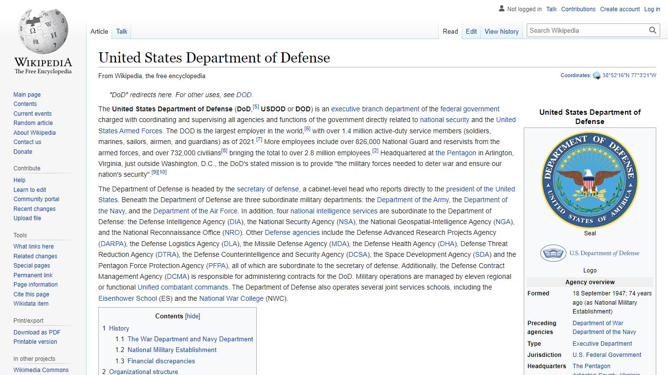 United States Department of Defense - Wikipedia
