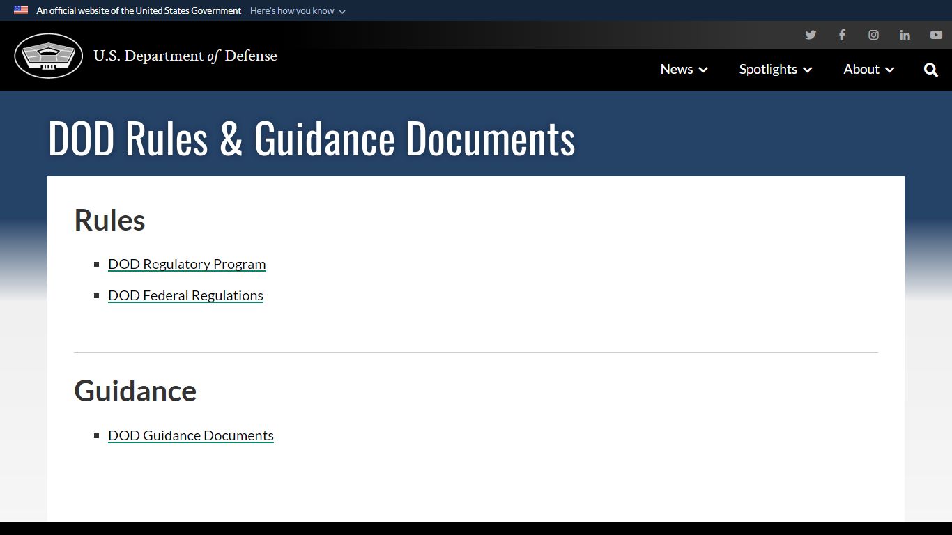 DOD Rules and Guidance Documents - U.S. Department of Defense